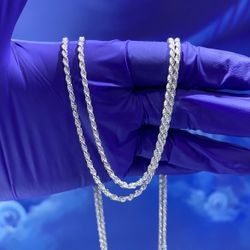 925 Italy Sterling Silver Solid Diamond Cut Rope Chain 2.2mm/22"/10.6g