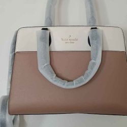 New Kate Spade Colorblock Brown Taupe Cream Hand Satchel Bag Purse 