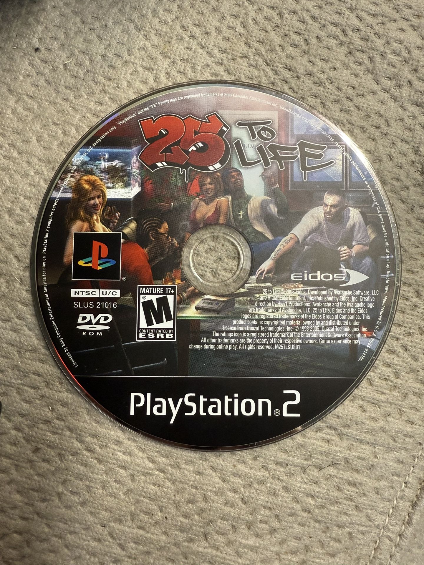 25 to Life PS2 Sony PlayStation 2 Disk Only