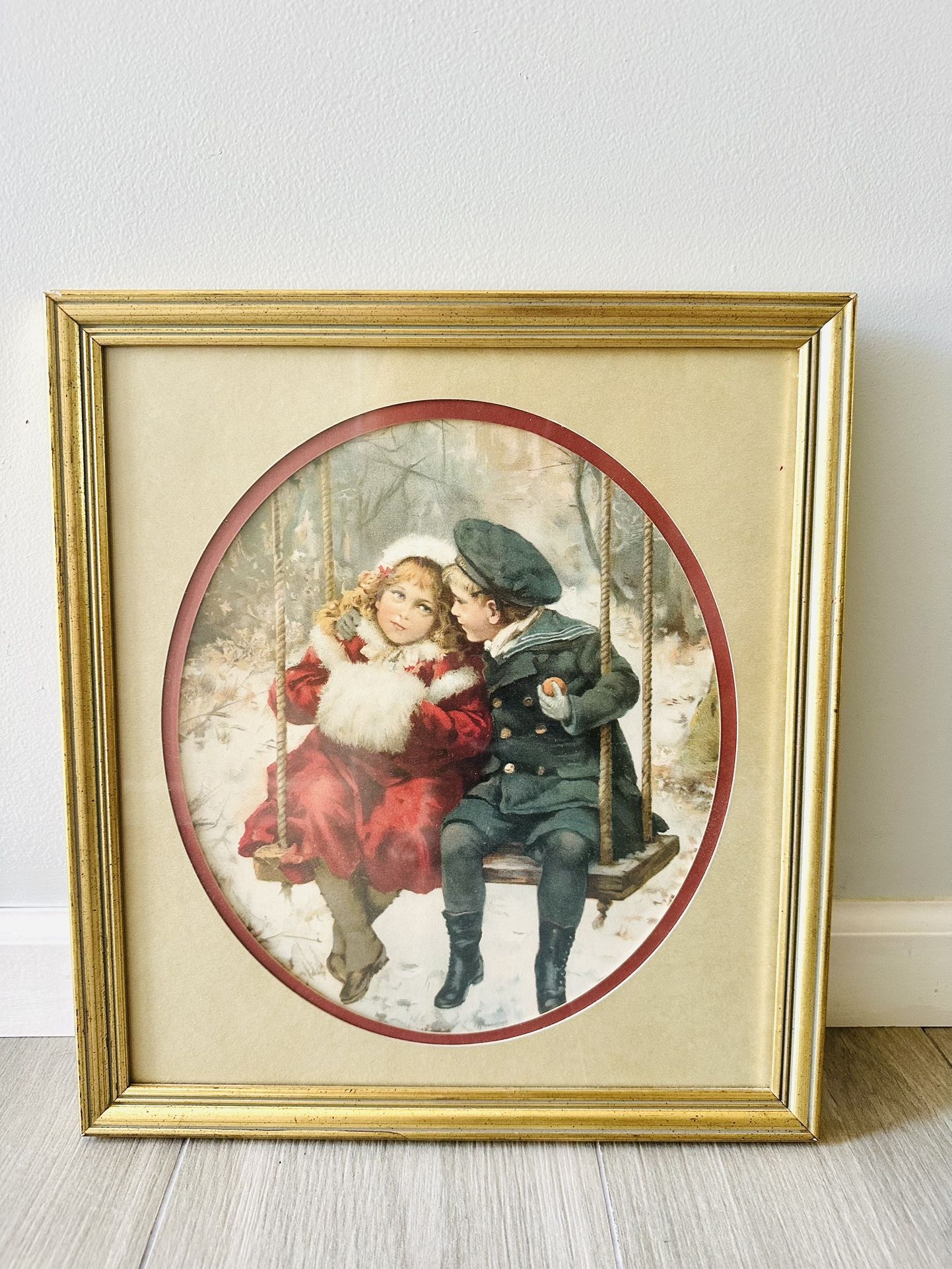 Art Print Victorian Sweethearts THE SWING Boy Sailor Suit/Girl in Red Coat ( The Bombay Company)$20