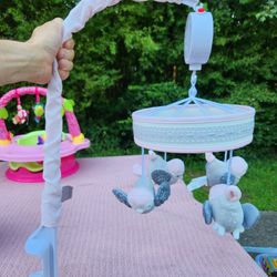 Levtex Baby Lullabies Elise Grey & Pink Rotating Musical Crib Mobile