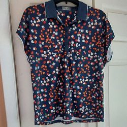 Callaway Opti Dri Short Sleeve Polo Golf Shirt Women's Size L Steel Blue Floral