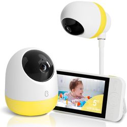 Ellie Pro Baby Monitor with Camera and Audio,5'' IPS 2K UHD Resolution,6000mAh Battery, Remote Pan-Tilt-5X Zoom, 2-Way Talk,No WiFi, Night Vision, Vir