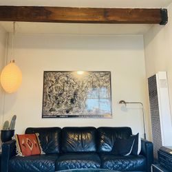 Mid Century Vintage Leather Sofa Black 70s