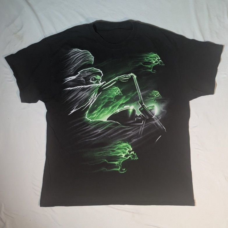 Vintage Y2K Grim Reaper/Ghost Rider Motorcycle Biker Graphic T-Shirt Sz XL