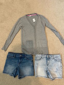 Girls GAP cardigan and GAP denim shorts