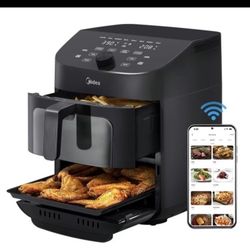 Midea 8 in 1 Dual Air Fryer 11 Quart With 2 Independent Frying Baskets,Sync Finish,Wifi Connectivity & 50 + App Recipes For Family Sided Meals 