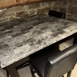 Marble Square 5-Piece Dining Table Set High Seating 4 Dining Chairs