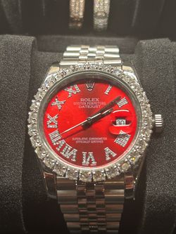 Rolex Datejust Mens with VVS-1 Diamonds Red Face