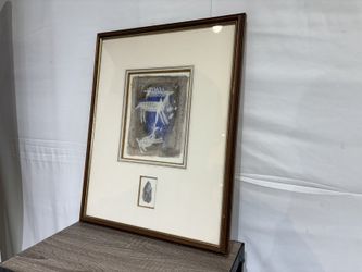 Small Prehistoric-Style Mixed Media Artwork Paired with a Mounted Stone Arrowhead