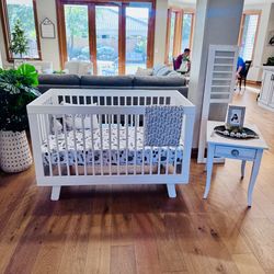 Babyletto Hudson 3-In-1 Convertible Crib with Toddler Bed Conversion Kit, Mattress, Nightstand