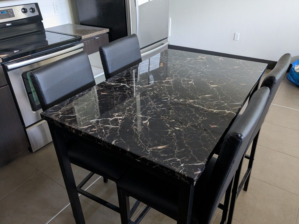 Black Tall Table + 4 Chair Dining Set