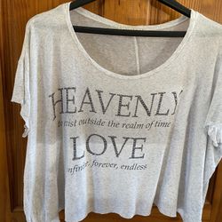Vtg Forever 21 Slouchy Crop Heather Grey Top Love Rhinestone Style Embellish M
