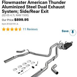 Flowmaster American Thunder Aluminized Steel Dual Exhaust System; Side/Rear Exit
(02-05 4.7L RAM 1500)