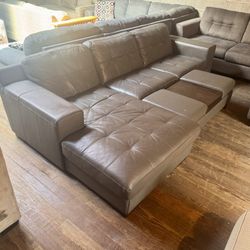 Grey Leather Sectional Couch With Ottoman “WE DELIVER”
