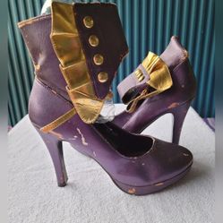 Purple and Gold High Heels Boots Size 7.5