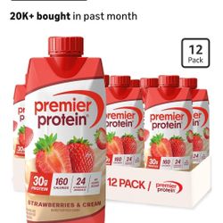 Premier Protein Shake, Strawberries &
Cream, 30g Protein, No Added Sugar, 24
Vitamins & Minerals to Support Immune
Health, 11 fl oz, 12 Pack