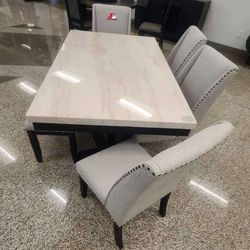 Modern Marble Dining Table Set with Bench & Chairs - Like New