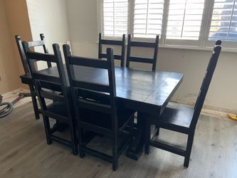 Black Trestle Dining Table & 6 Chairs