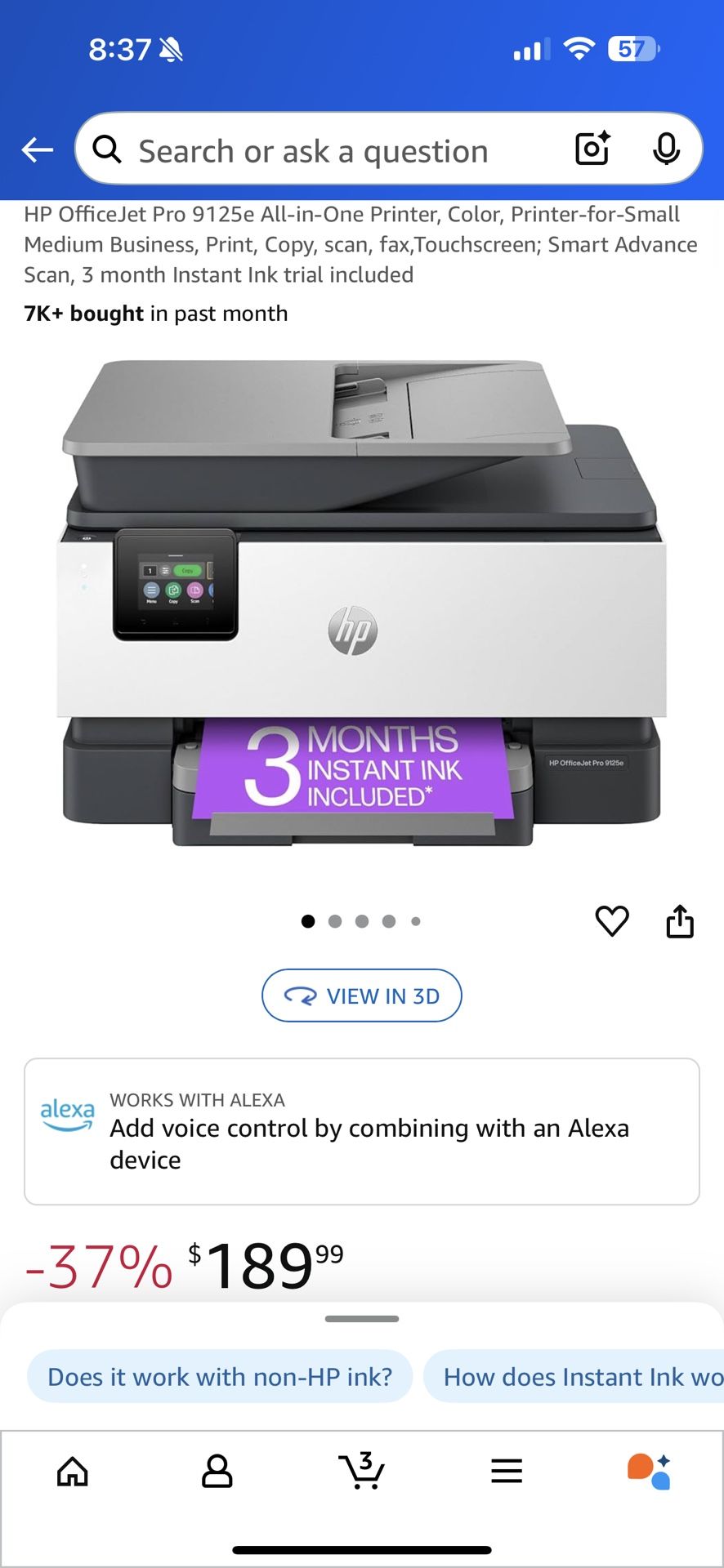 HP OfficeJet Pro 9125e All-in-One Printer, Color, Printer-for-Small Medium Business, Print, Copy, scan, fax,Touchscreen; Smart Advance Scan, 3 month I