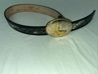 Full Grain Cowhide Black Leather Painted Embossed Eagle Belt 6 Holes Ivan Buckle