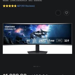 🔥 Samsung 49” Odyssey 1000R Curved Dual QHD 240Hz Gaming Monitor – Only $800! 🔥