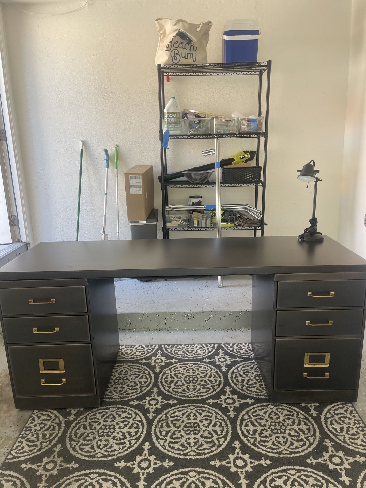 Metal Desk, 2 Drawer Cabinets