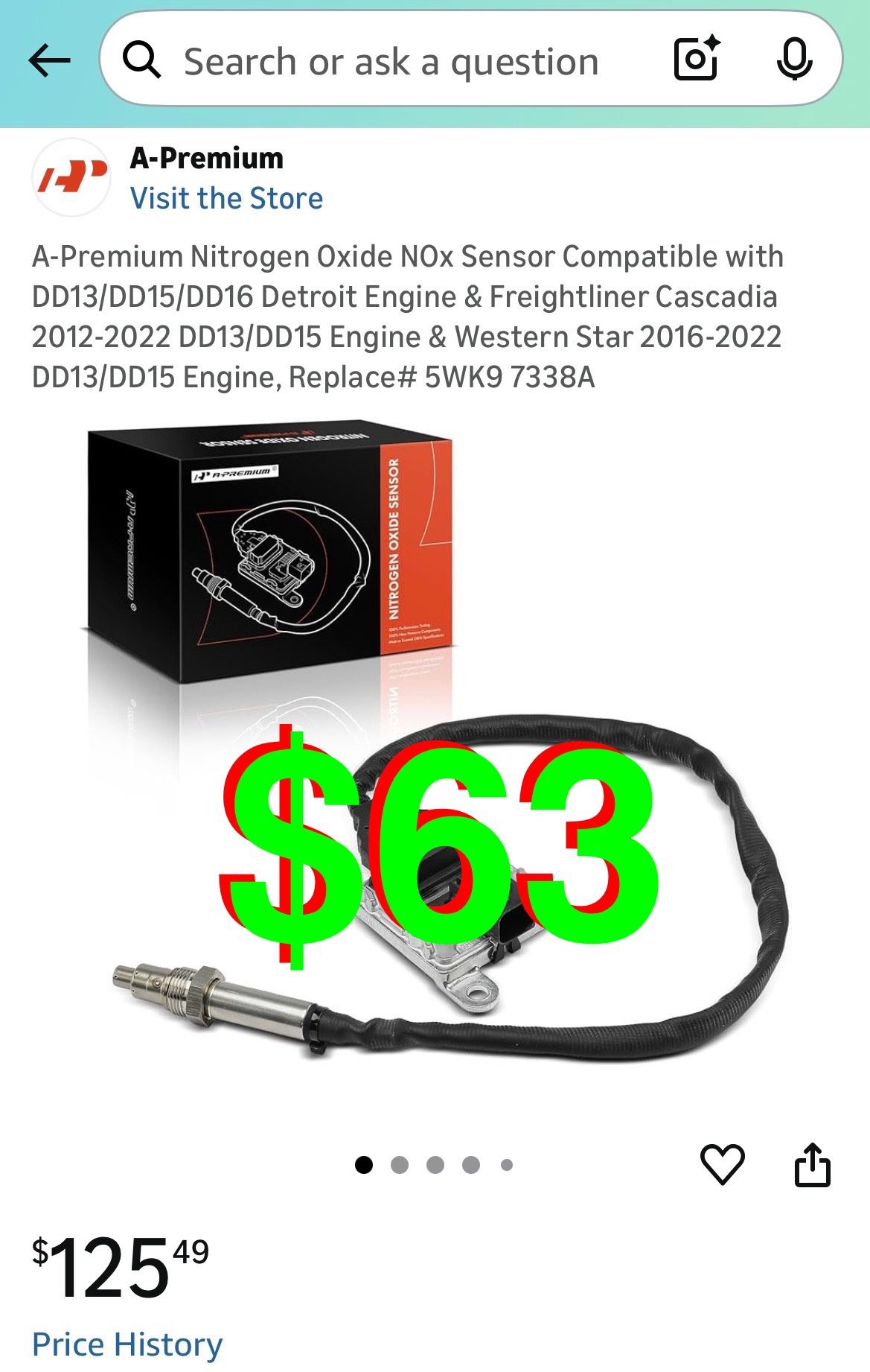 A-Premium - Nitrogen Oxide NOx Sensor Compatible with DD13/DD15/DD16 Detroit Engine & Freightliner Cascadia 2012-2022 DD13/DD15 Engine & Western Star