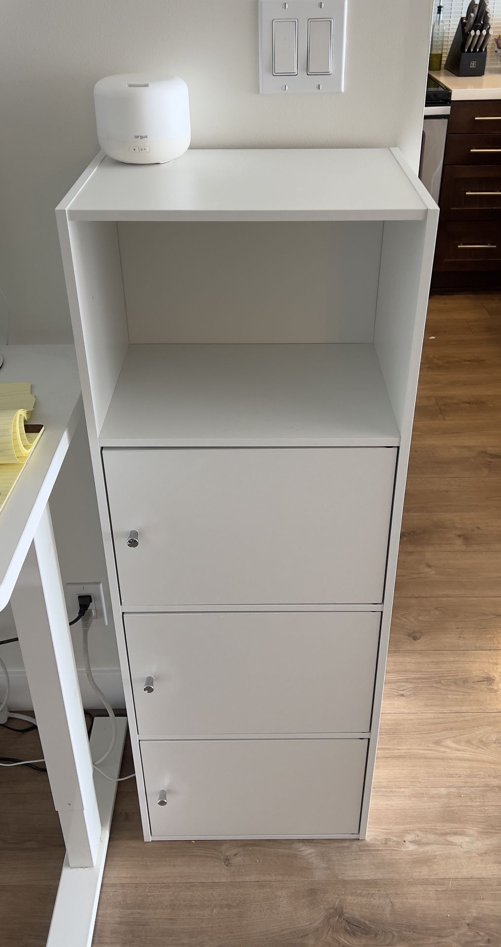Three Door Bookcase Cabinet White Wood