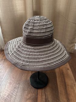 San Diego Hat Co. Womens Wide Brim Sun Hat - Brown/White Ribbon Stripe