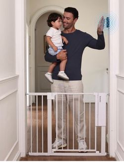 Babelio Smart Baby Gate with Auto-Unlock/Close, Pressure Mounted No Drill for Doorways/Top of Stairs. Pet/Dog Door Wide Walk Thru w/Infrared Sensor &