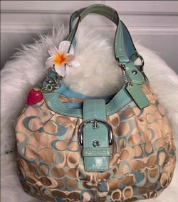 RARE HTF Y2K COACH TEAL & BEIGE OPTIC SOHO LYNN