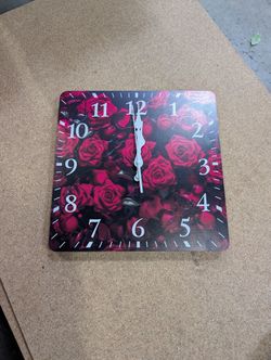 Vibrant Red Rose Floral Wall Clock, Square Home Decor Timepiece