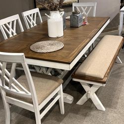 BrunsonOak And White Dining Table And 4 Chair 
Homelegance