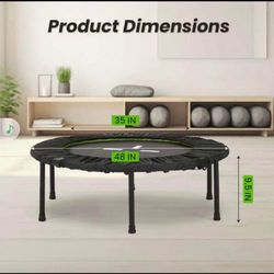 48 Inch Adult FitnessTrampoline with Durable Bungees,450LBS Foldable Mini Trampoline