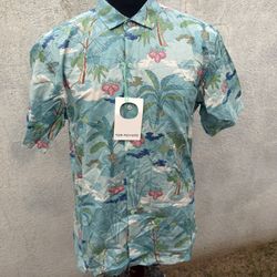 New Tori Richard Hawaiian Print Green Full Button Men's Medium 
