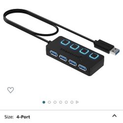 Sabrent 4-Port USB Hub, USB 3.0 Fast Data Hub with Individual LED Power Switches, 2 Ft Cable, Slim & Portable, for Mac & PC (HB-UM43)