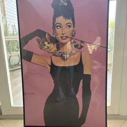 Large Audrey Hepburn Pop Art with Cat – Framed (24” x 36”)