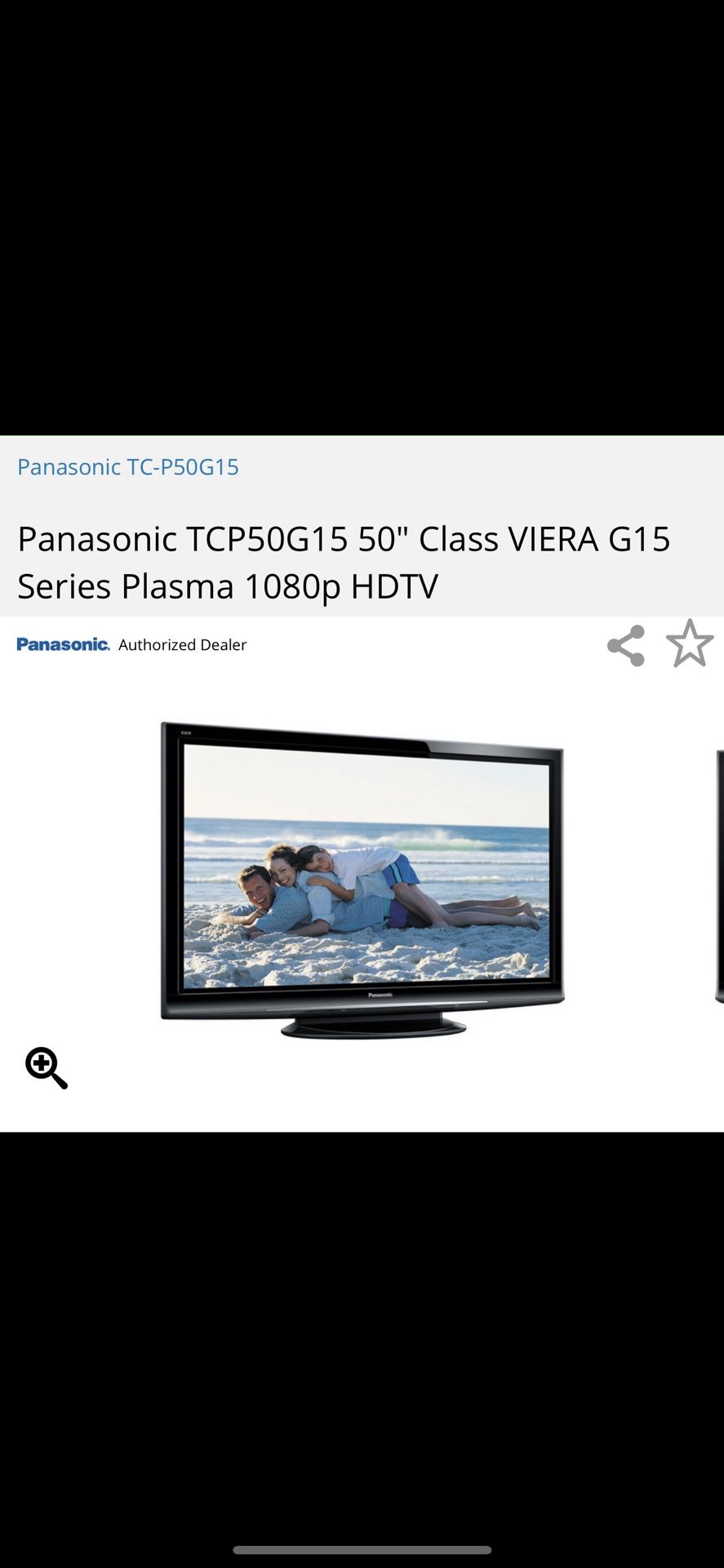 Panasonic TCP50G15 50" FLAT SCREEN TV VIERA G15 Series Plasma 1080p HDTV 1080