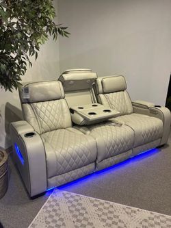 Power Reclining Sofa w/ diamond Stitch, LED light and wireless surround sound