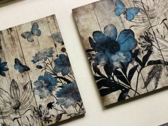 Jace Grey "Wood Floral Blue" 3-Panel Framed Wall Art.