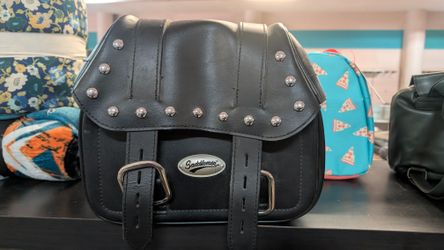 Black SaddlemEn Leather Motorcycle Saddlebag Studded Single Side Bag Accessory