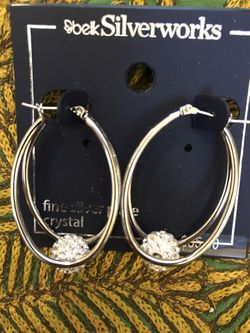 Silver works large Earrings with Crystals