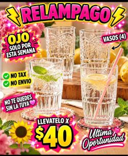 Especial $40.00 Vasos Linea Widflower para Jugos Refrescos Aguas Frescas Cristal Grueso Princess House Ventas Finales