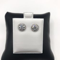 925 Sterling Silver 2.00CT MOISSANITE Halo Screw Back Unisex Stud Earrings 