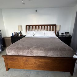 King Size Solid Wood Storage Bed + Mattress – Great Condition – $125