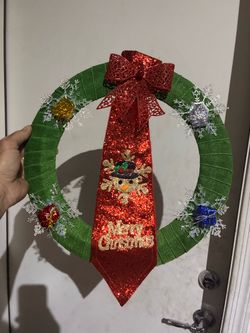 Handmade Christmas Wreath with Bow and Ornaments