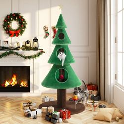 63" Cat Tree Christmas Tower Condo for Cats with toys, Green