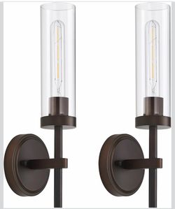 SANTOSTOCK Wall Sconces Set Of 2, Oil Rubbed Bronze Vanity Lights With Clear