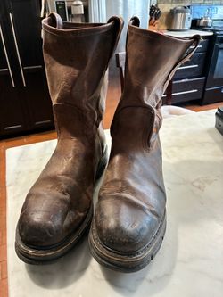 CEBU Steel Toe Leather Work Boot 12 Mens Brown Pull-on Boot